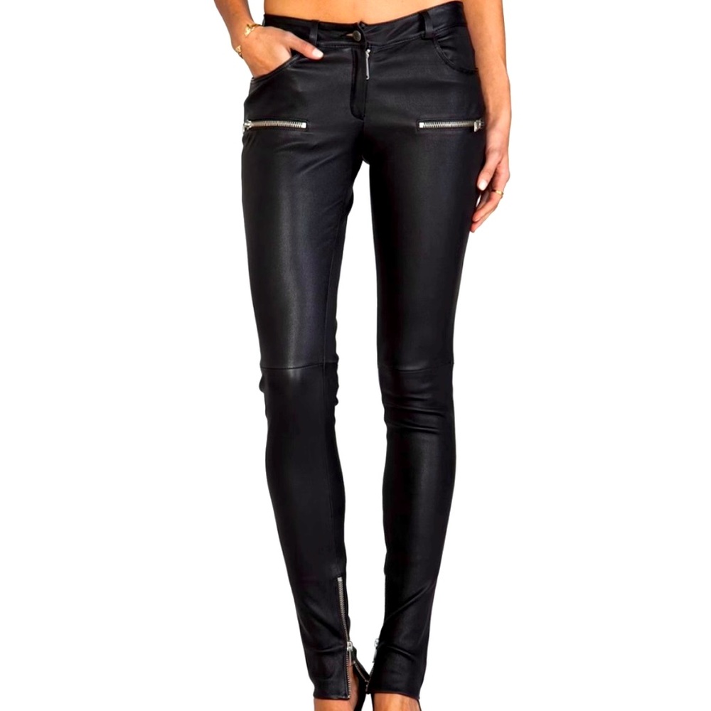 Anine Bing Black Leather Biker Pants- Medium